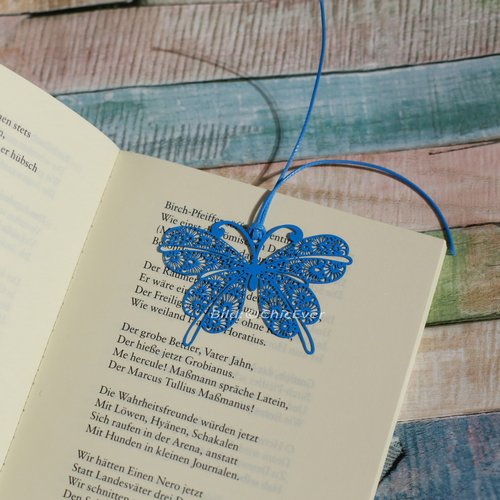 4er Set Lesezeichen Bookmark Schmetterlinge Metall schwarz blau orange rosa 3027